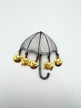 Vintage Ultra Craft “Raining Cats & Dogs” Umbrella Brooch Pin